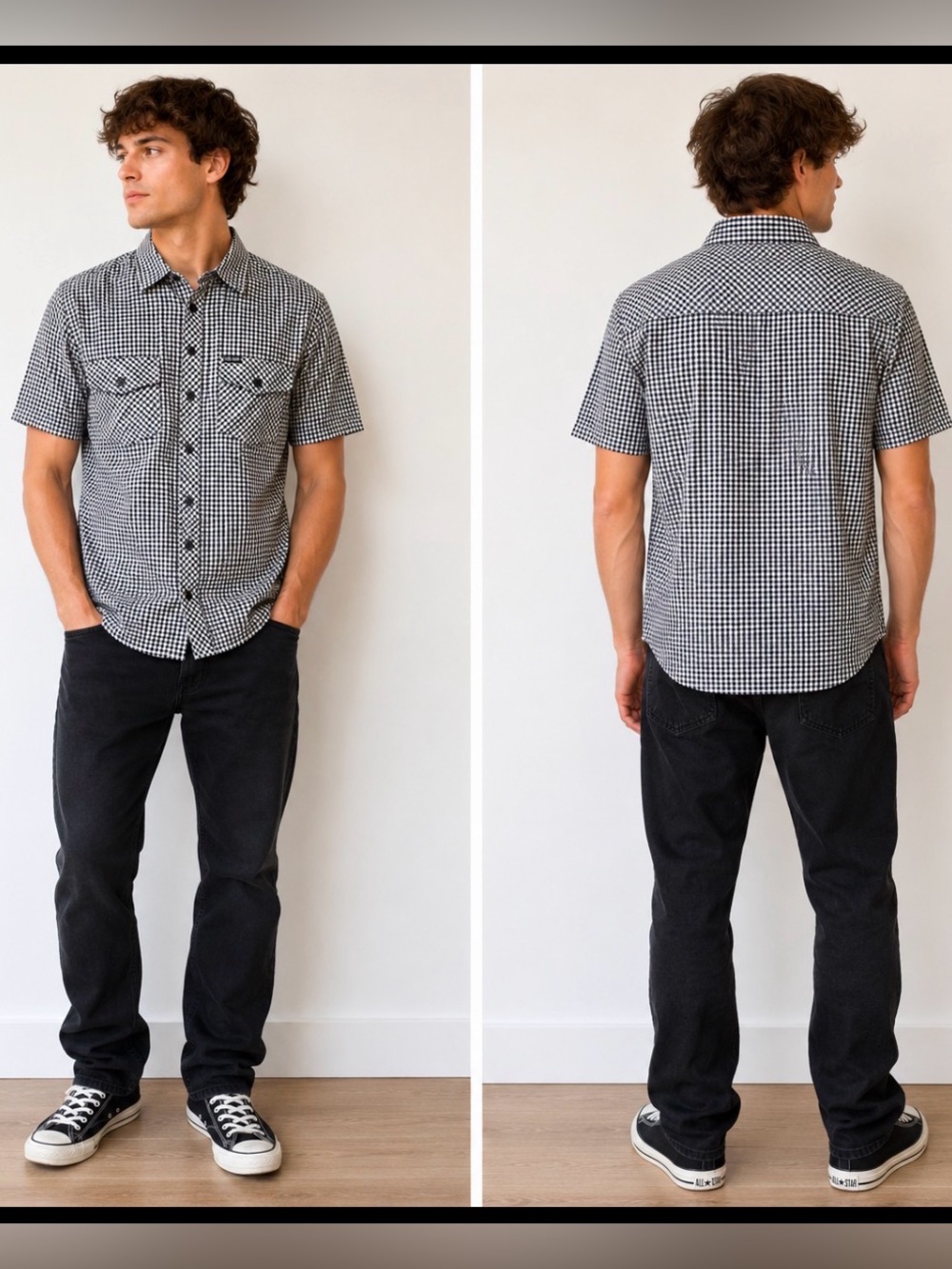 Navy white micro check zoo